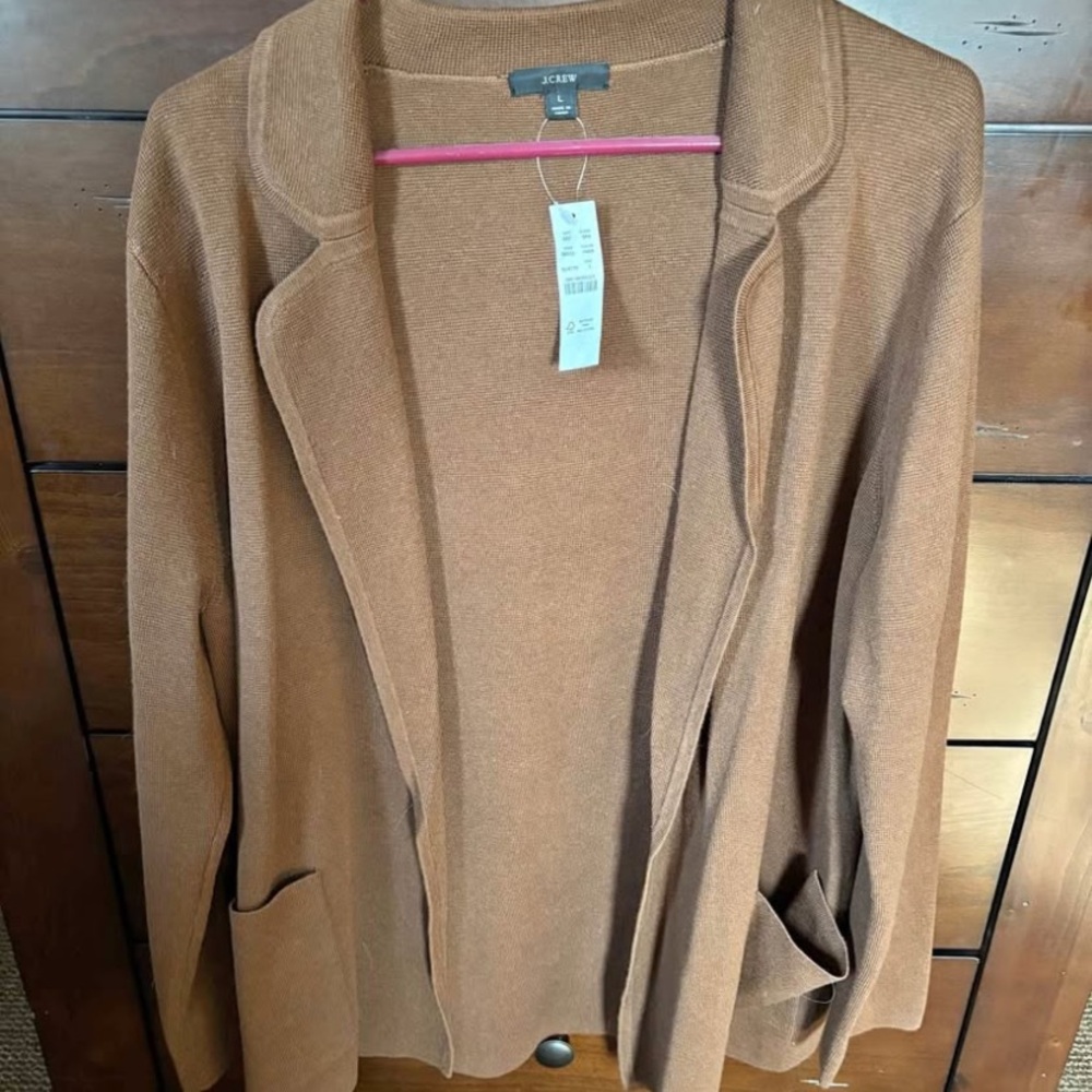 SOLD - J. Crew Brown Cardigan with Open Front and Lapel Collar NWT